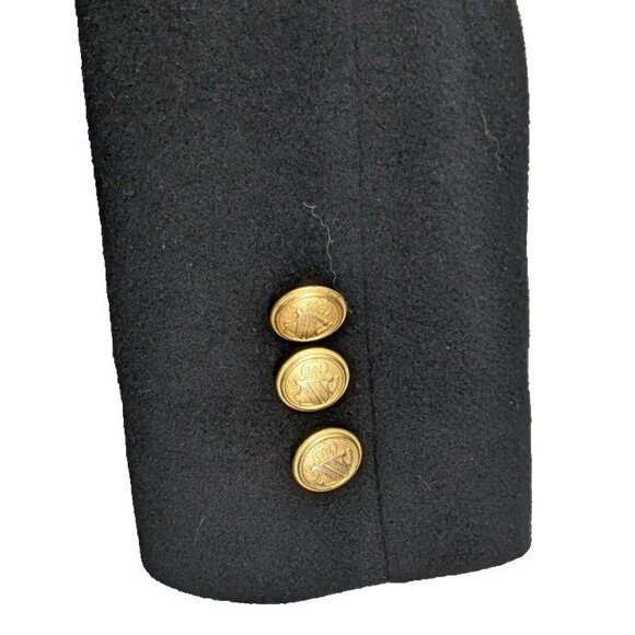 VTG Womens Black Wool Coat LARGE Gold Military Style Buttons Double Breasted - Picture 9 of 13